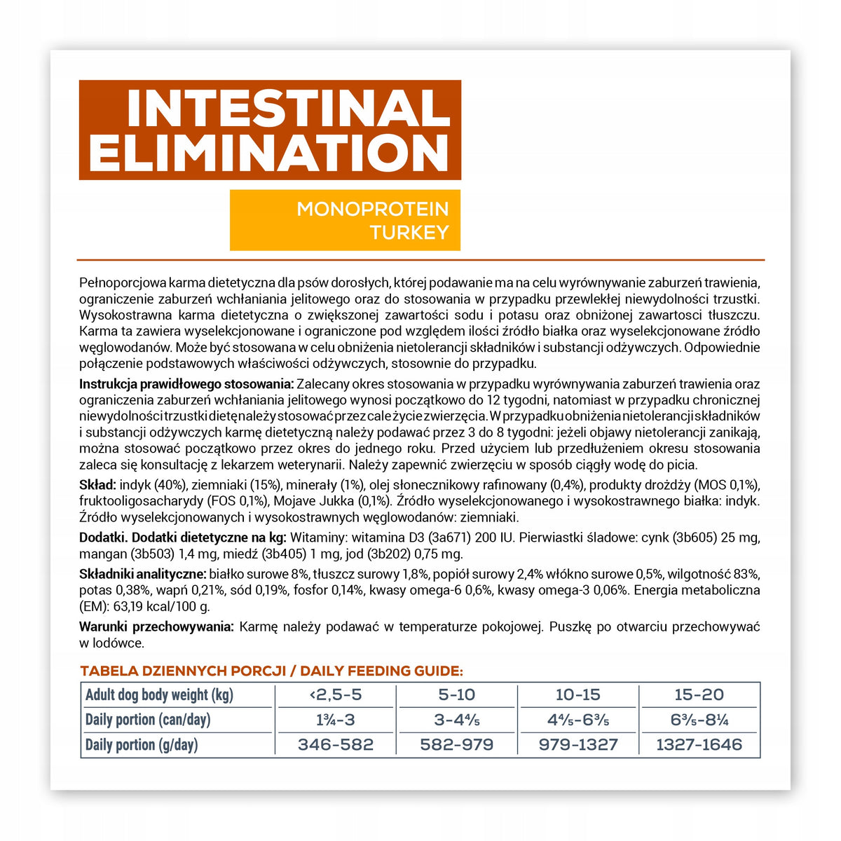 Vet Expert Intestinal Elimination Low Fat mokra karma dla psa 6x200 g – indyk, bezzbożowa