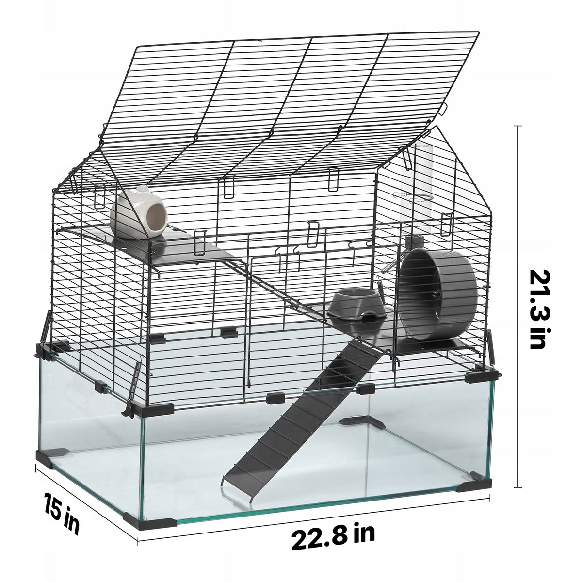 Vevor Klatka dla chomika 57,9x38,1x54,1 cm z kołem, poidłem i kryjówką – czarna