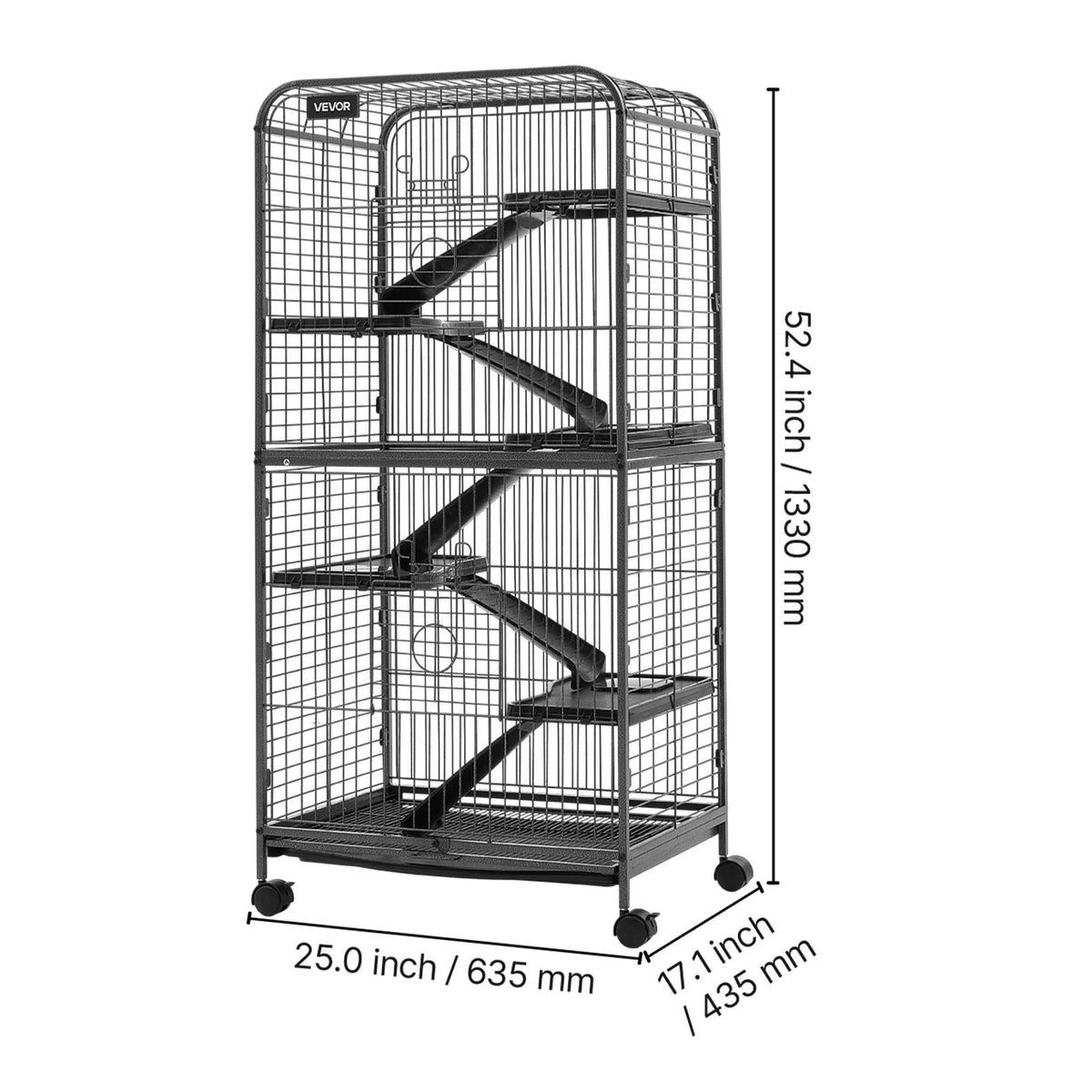 Vevor Klatka dla fretki i małych zwierząt 63,5x43,5x133 cm wielopoziomowa na kółkach – czarna