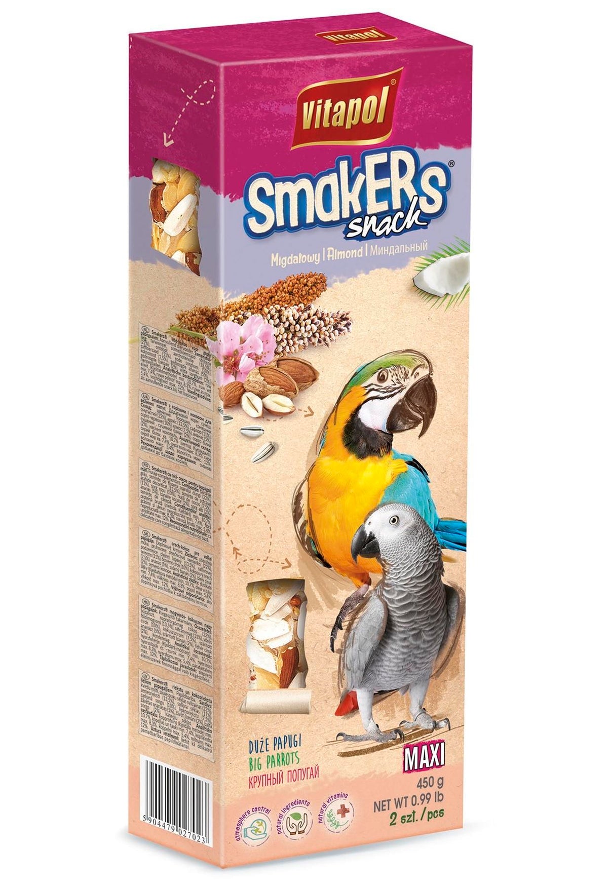 Vitapol Smakers Maxi kolba dla dużych papug 450 g (2 szt.) – migdałowa
