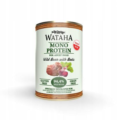 WATAHA Mono Protein Adult karma mokra dla psa 12 x 400 g, monobiałkowa, bez zbóż – mix smaków