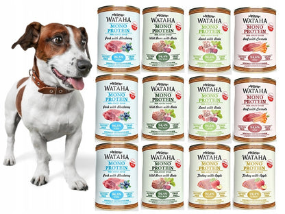 WATAHA Mono Protein Adult karma mokra dla psa 12 x 400 g, monobiałkowa, bez zbóż – mix smaków