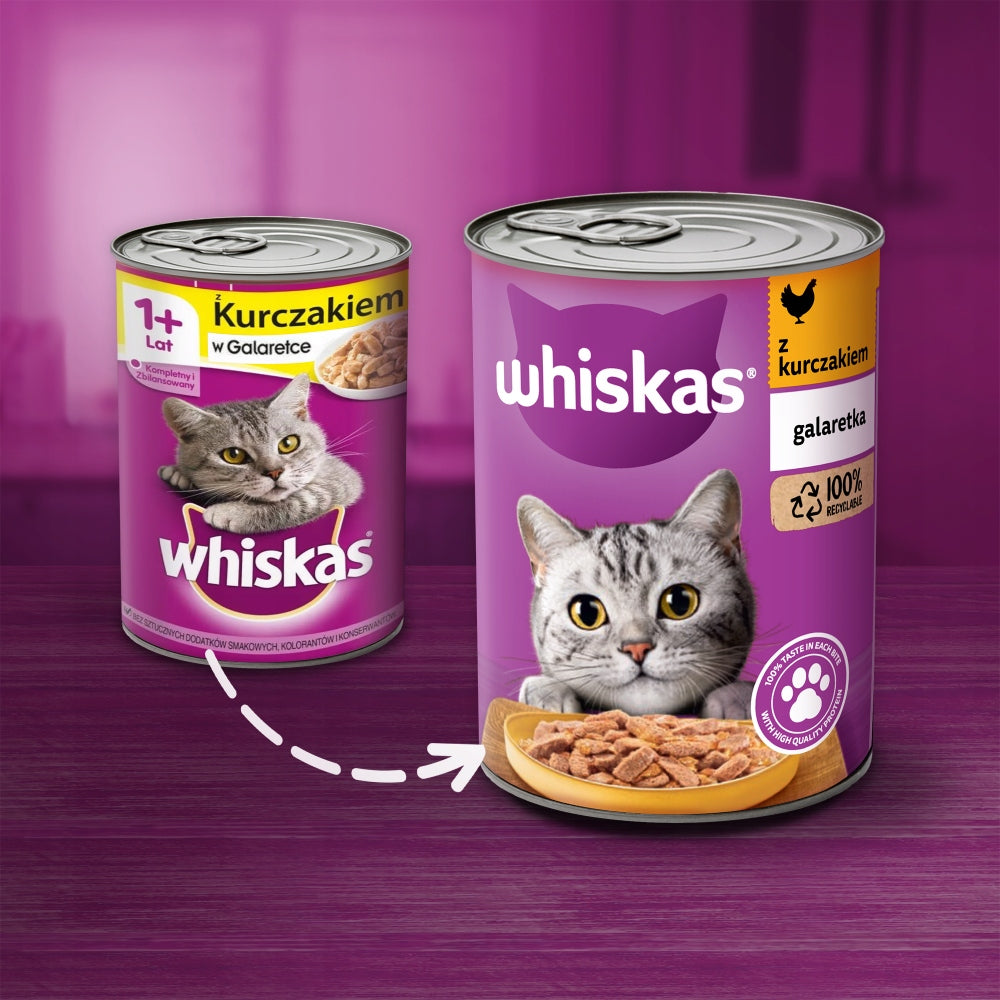 Whiskas mokra karma dla kota dorosłego z kurczakiem w galaretce 24x400 g – puszki