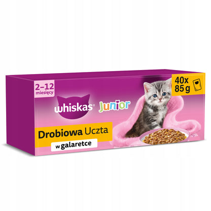 Whiskas Junior mokra karma dla kociąt w galaretce 40 x 85 g – drobiowa uczta, mix smaków