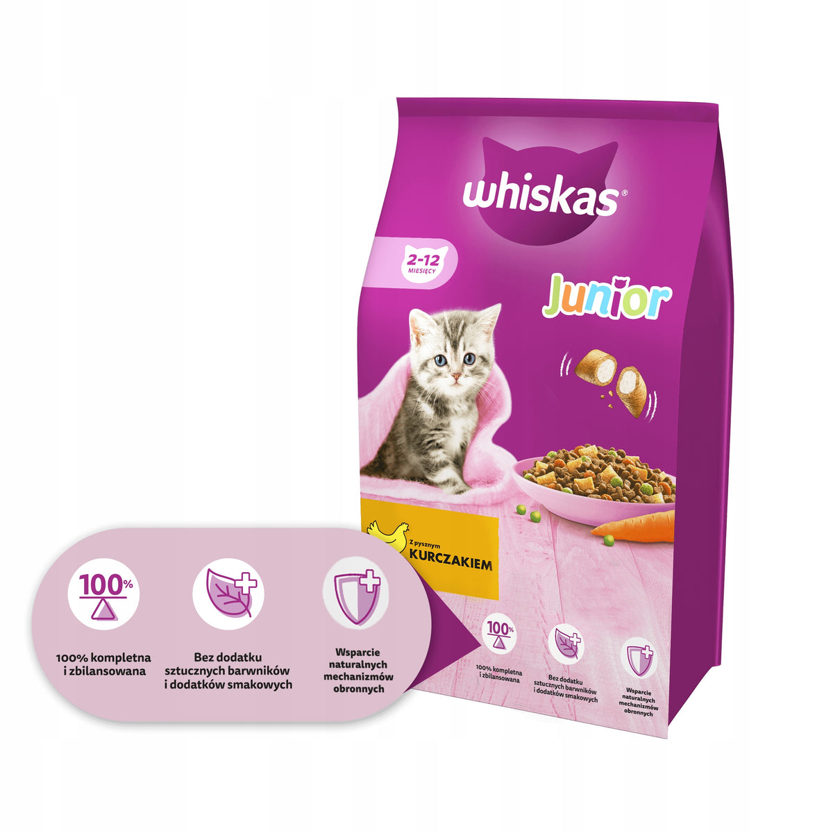 Whiskas Junior sucha karma dla kociąt z kurczakiem 14 kg – pełnoporcjowa, z tauryną
