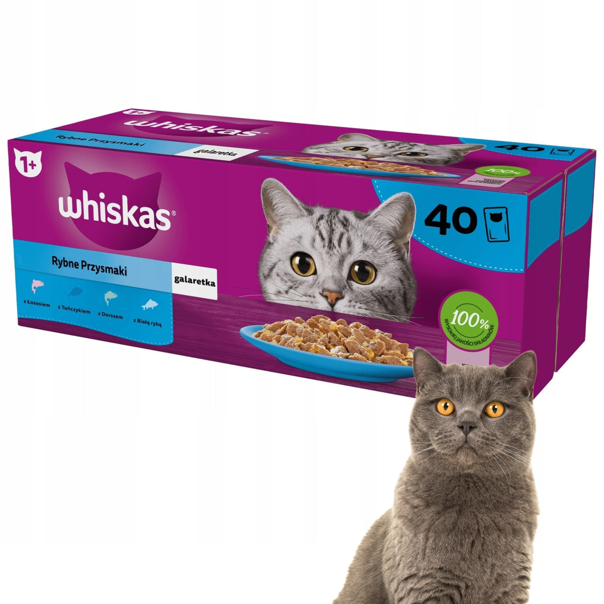 Whiskas Mokra karma dla kota w galaretce 40x85 g – saszetki, rybne smaki, dla dorosłych
