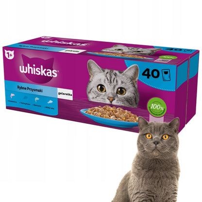 Whiskas Mokra karma dla kota w galaretce 40x85 g – saszetki, rybne smaki, dla dorosłych