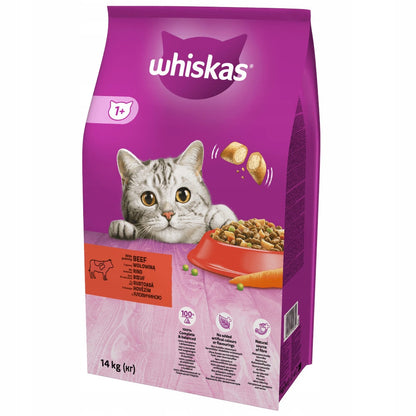 Whiskas Adult sucha karma dla kota z wołowiną 14 kg – z pasztecikami, dla kotów dorosłych