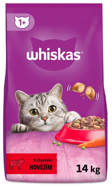 Whiskas Adult sucha karma dla kota z wołowiną 14 kg – z pasztecikami, dla kotów dorosłych