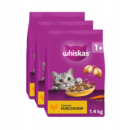 Whiskas sucha karma dla kota z kurczakiem 3 x 1,4 kg – dla dorosłych kotów, z tauryną