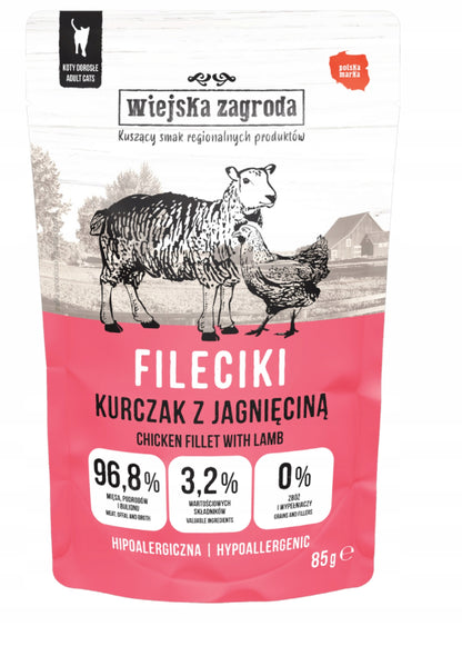 Wiejska Zagroda Fileciki karma mokra dla kota 12 x 85 g – bezzbożowa, mix 4 smaków