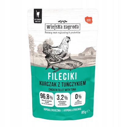 Wiejska Zagroda Fileciki karma mokra dla kota 12 x 85 g – bezzbożowa, mix 4 smaków