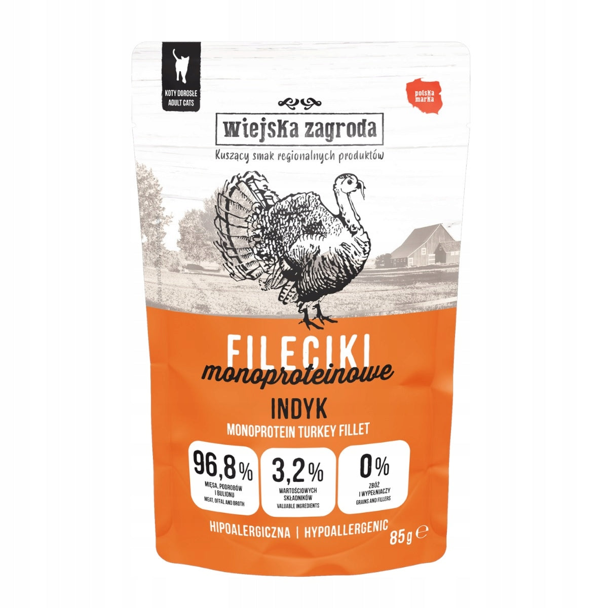 Wiejska Zagroda Fileciki karma mokra dla kota 12 x 85 g – bezzbożowa, mix 4 smaków
