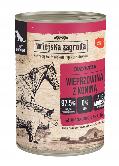 Wiejska Zagroda karma mokra dla psa bezzbożowa 12 x 400 g – mix smaków, puszki
