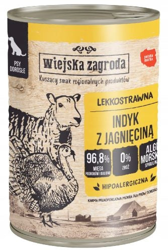 Wiejska Zagroda karma mokra dla psa bezzbożowa 12 x 400 g – mix smaków, puszki