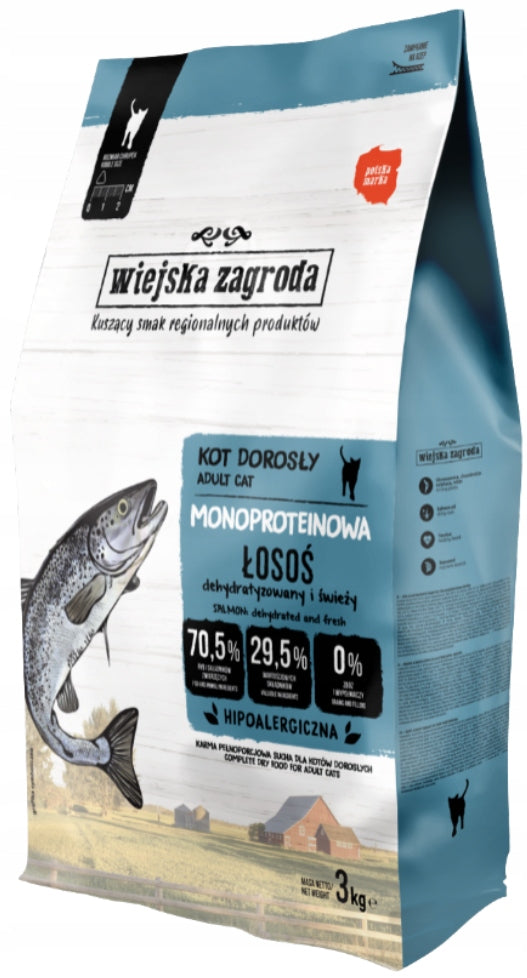 Wiejska Zagroda monoproteinowa sucha karma dla kota z łososiem 3 kg – bezzbożowa, dla alergików
