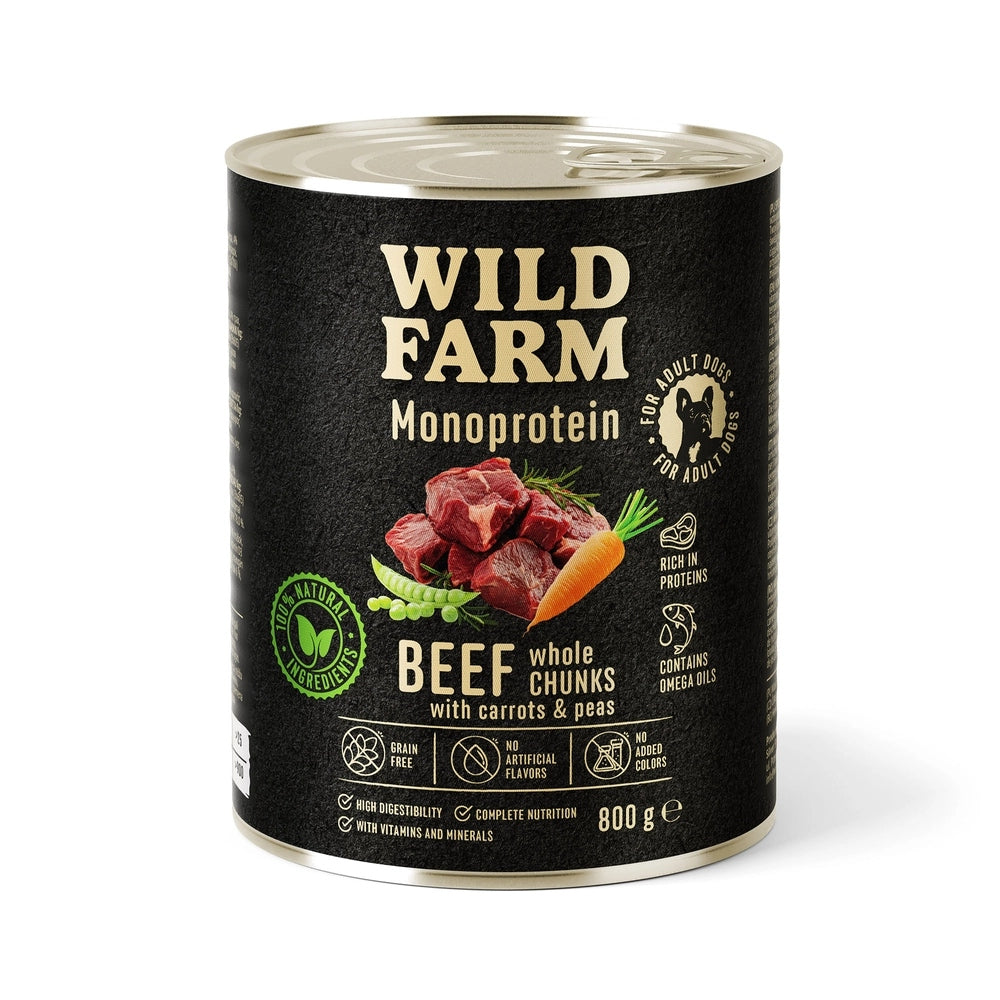 WILD FARM Monoprotein mokra karma dla psa wołowina 6 x 800 g – hipoalergiczna, bez zbóż