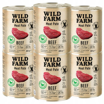 Wild Farm Mokra karma dla psa z wołowiną, pasztet bezglutenowy 6 x 800 g – dorosłe psy