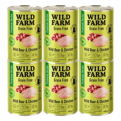 Wild Farm karma mokra dla kota bezzbożowa 6x400 g – dzik i kurczak w puszce