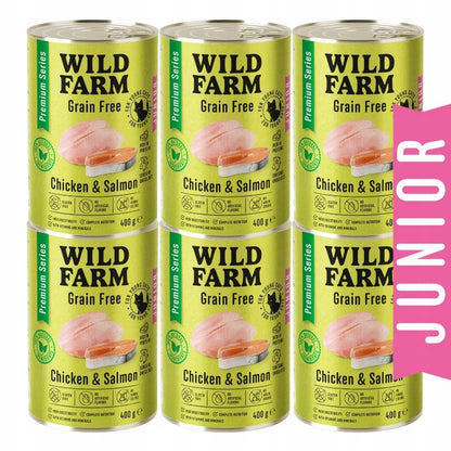 Wild Farm Mokra karma dla kociąt bezzbożowa 6x400 g – kurczak z łososiem, puszki