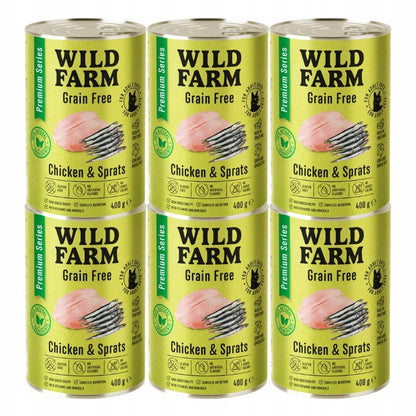 Wild Farm mokra karma dla kota bezzbożowa kurczak i szprot 6 x 400 g – puszki