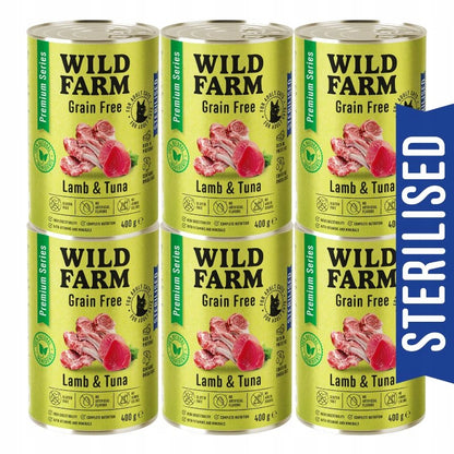 Wild Farm mokra karma dla kota sterylizowanego bezzbożowa jagnięcina i tuńczyk – 6x400 g