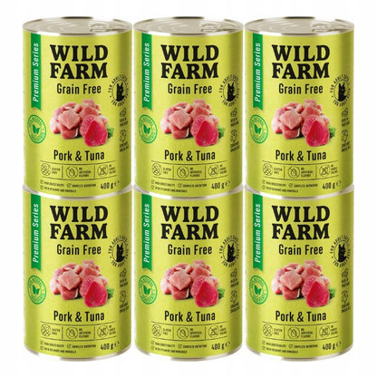 Wild Farm Karma mokra dla kota bezzbożowa – wieprzowina i tuńczyk, 6 x 400 g