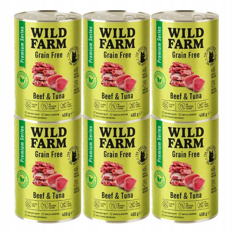 Wild Farm Premium Grain Free mokra karma dla kota 6x400 g – bezzbożowa, wołowina i tuńczyk