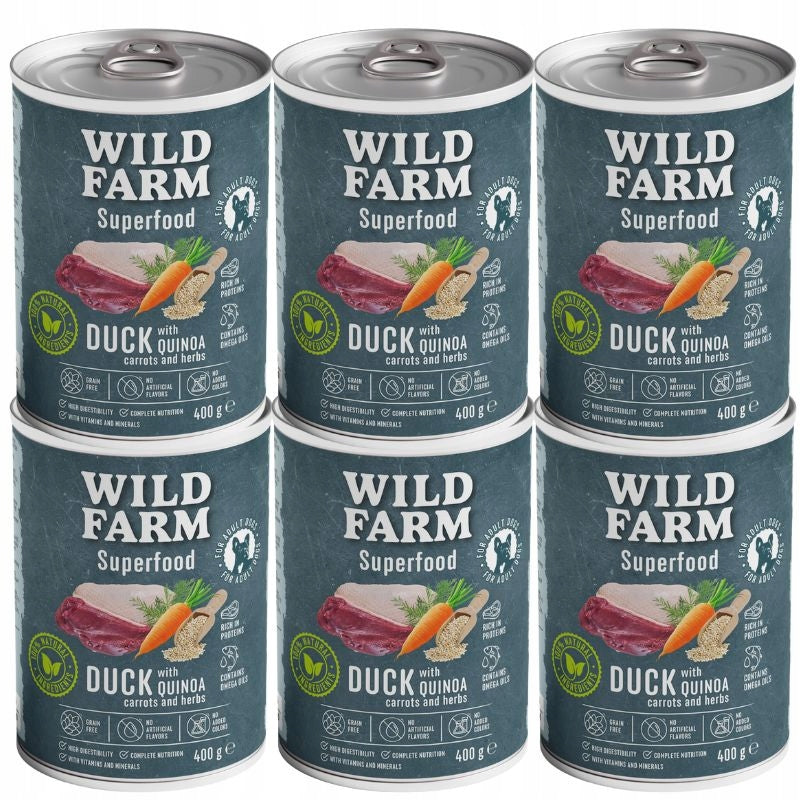 WILD FARM Superfood Duck mokra karma dla psa z kaczką, bezzbożowa – 6 x 400 g