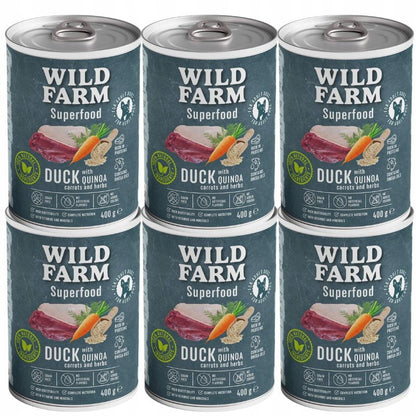 WILD FARM Superfood Duck mokra karma dla psa z kaczką, bezzbożowa – 6 x 400 g