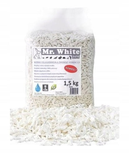 Mr. White Ściółka celulozowa dla gryzoni i królików 2 x 1,5 kg – bezpyłowa, ekologiczna, biała