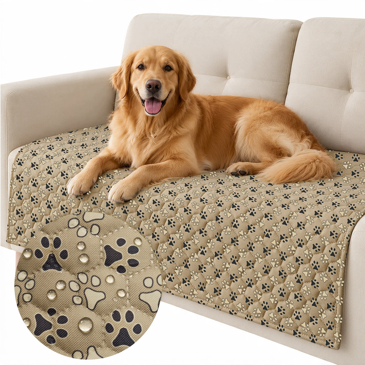 Dogguru wodoodporna narzuta na łóżko dla psa 150 x 90 cm, dwustronna mata XL – beżowa