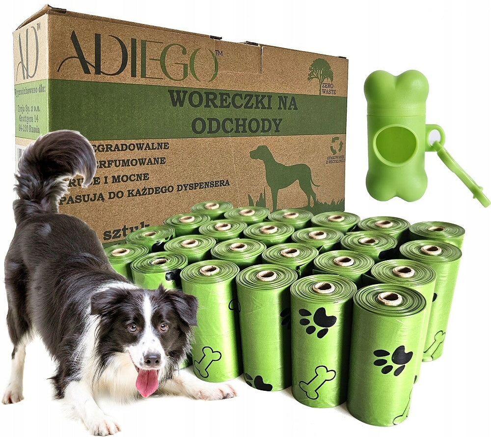 Biodegradowalne woreczki na psie odchody 360 szt. z etui-dyspenserem – zielone