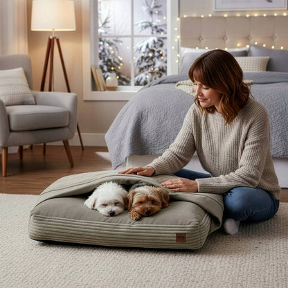 Dogguru legowisko dla psa i kota z kołderką 70 × 50 cm, antypoślizgowe, rozmiar M – beżowe