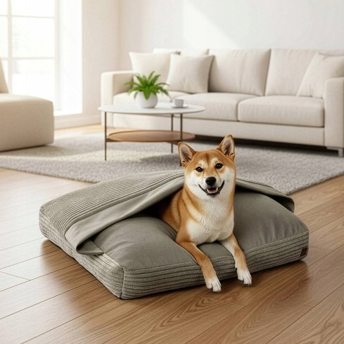Dogguru legowisko dla psa i kota z kołderką 70 × 50 cm, antypoślizgowe, rozmiar M – beżowe
