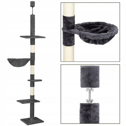 Springos Drapak sufitowy dla kota 245-260 cm z sizalem, 5 poziomów – ciemnoszary/beżowy