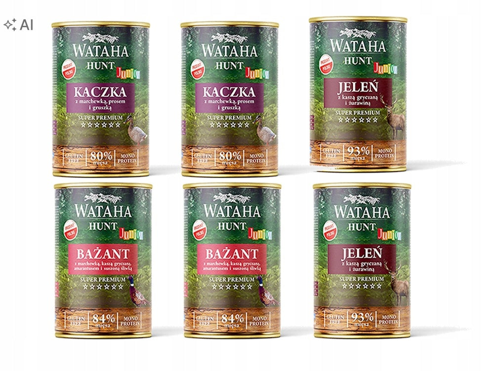 Wataha HUNT Junior mokra karma dla szczeniąt 6x 400 g, bez zbóż – mix smaków