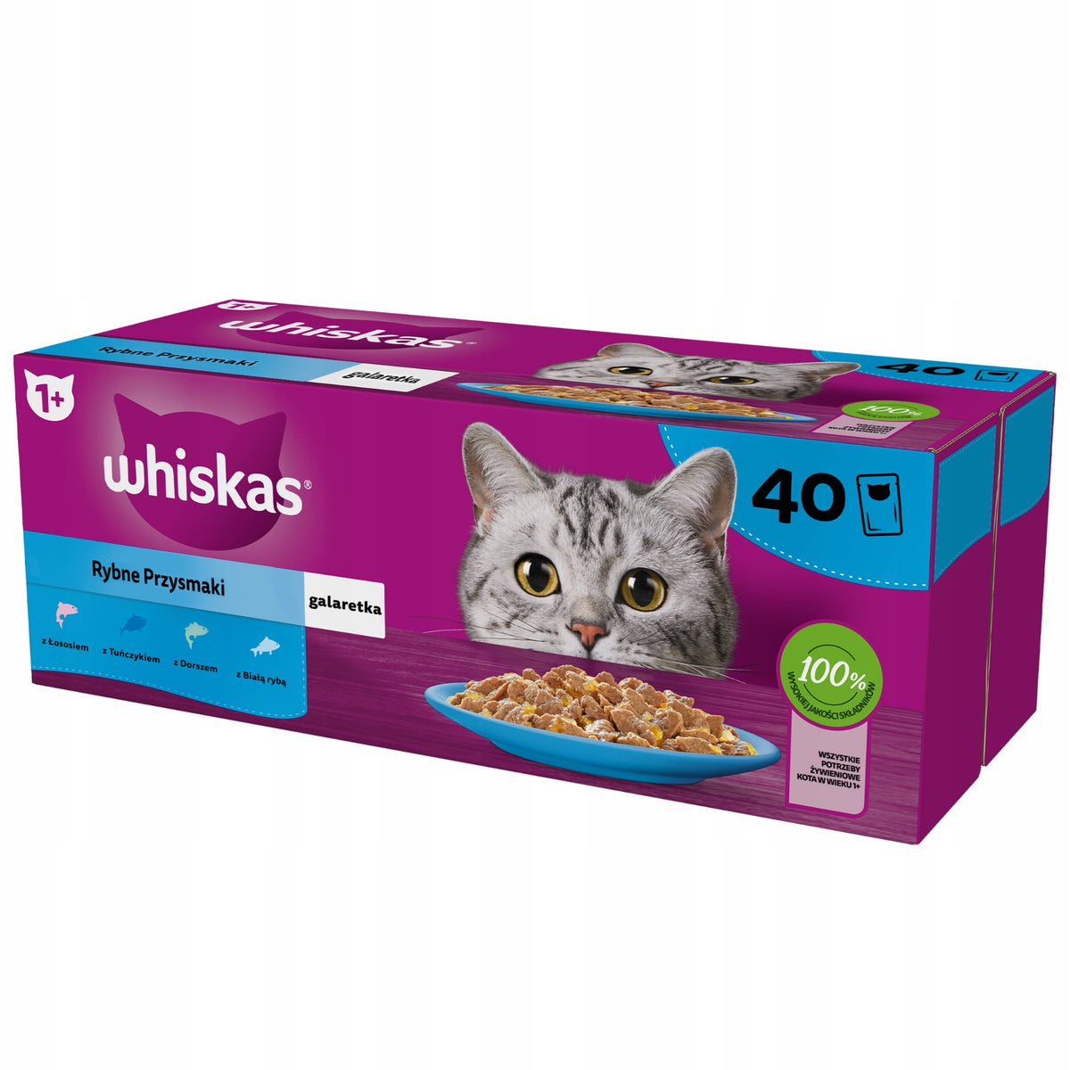 Whiskas Mokra karma dla kota 40x85 g w galaretce, dla dorosłych kotów – smaki rybne