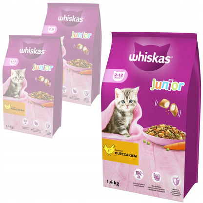 Whiskas Junior sucha karma dla kociąt 4,2 kg (3 x 1,4 kg) pełnoporcjowa – kurczak