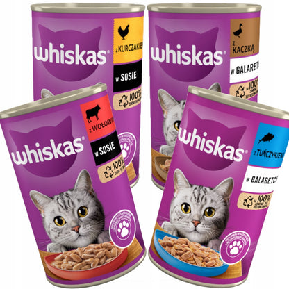 Whiskas mokra karma dla kota adult 24x400 g – puszki, mix 4 smaków, 9,6 kg