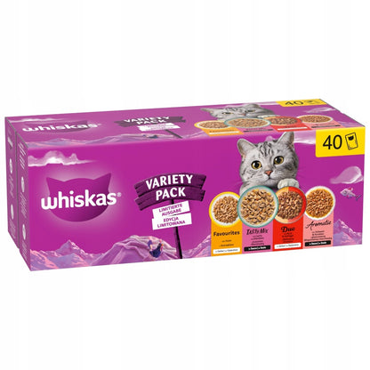 Whiskas mokra karma dla kota 40x85 g w sosie i galaretce – mix 4 smaków, koty dorosłe