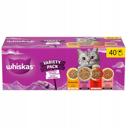 Whiskas mokra karma dla kota 40x85 g w sosie i galaretce – mix 4 smaków, koty dorosłe