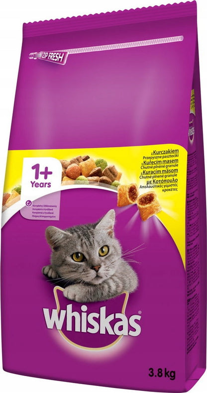 Whiskas 1+ sucha karma dla kota dorosłego z kurczakiem 3,8 kg – pełnoporcjowa