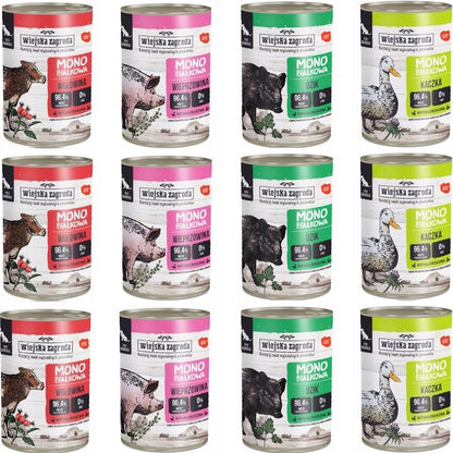 Wiejska Zagroda Mono Mix karma mokra dla psa 12 x 400 g bezzbożowa – monoproteinowa