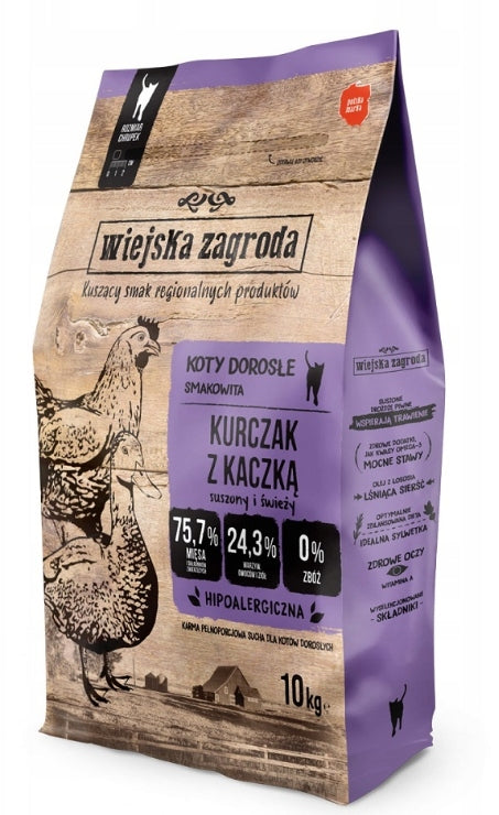 Wiejska Zagroda sucha karma dla kota bezzbożowa 10 kg – hipoalergiczna, kurczak z kaczką