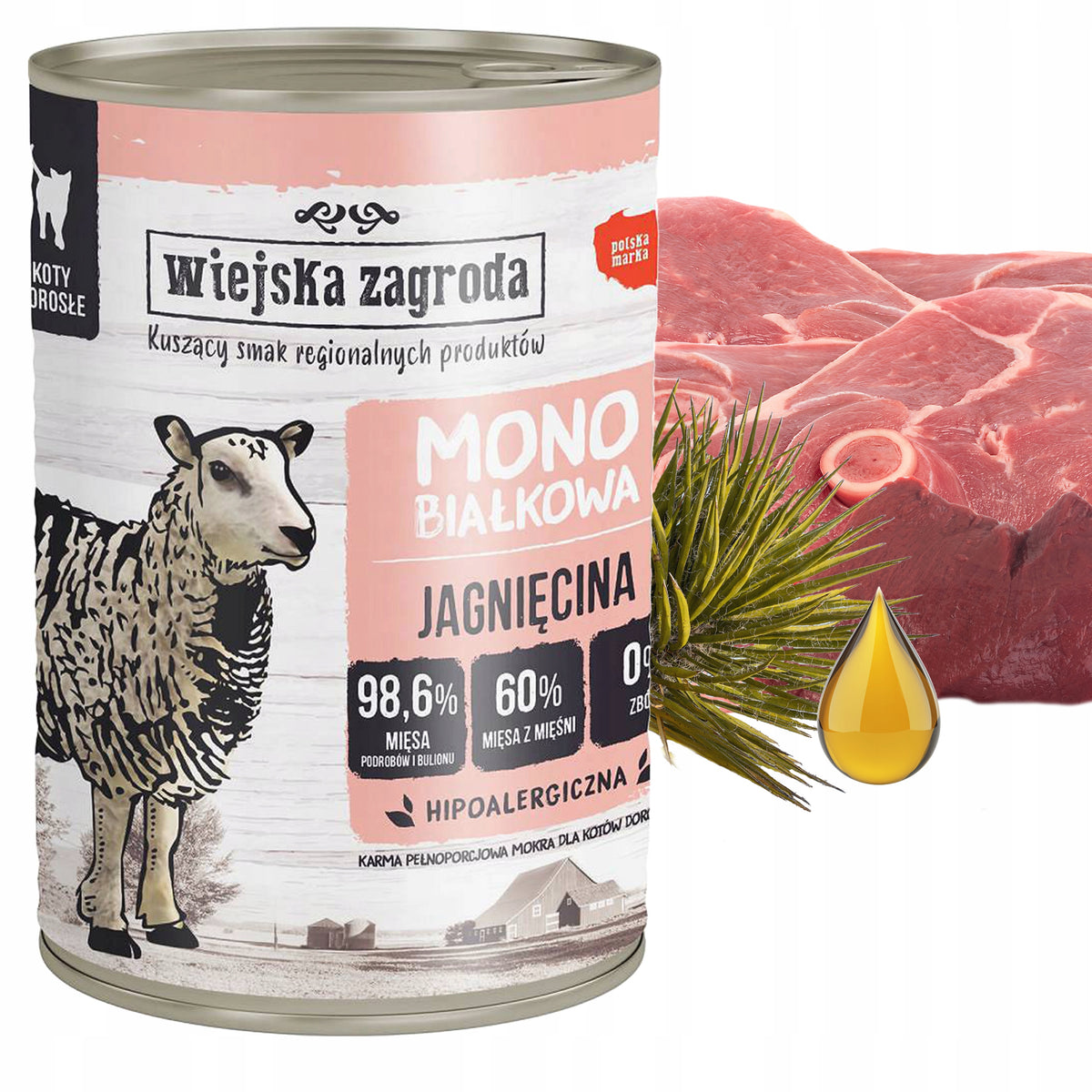 Wiejska Zagroda mokra karma dla kota monoproteinowa 6 x 400 g, bezzbożowa – mix smaków