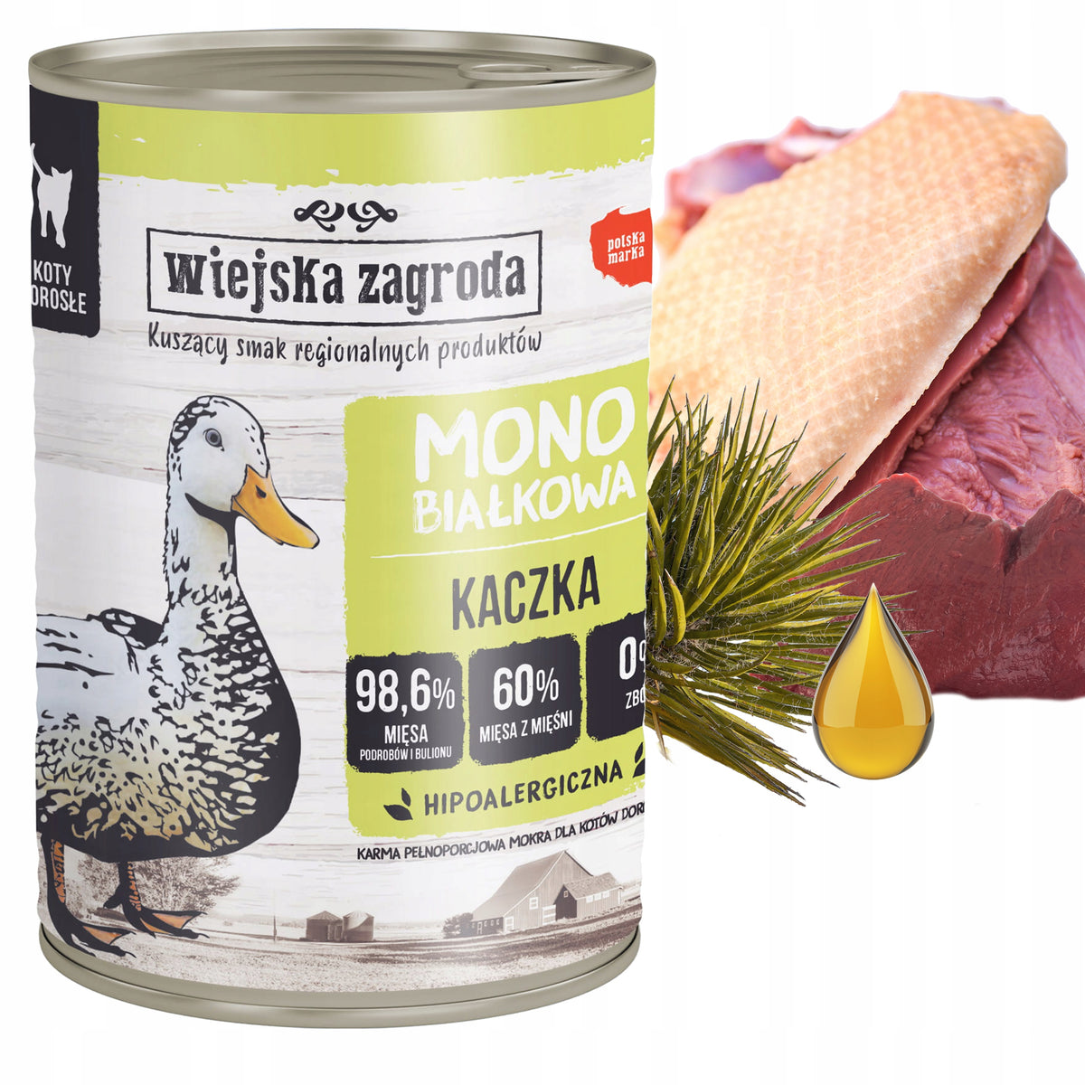Wiejska Zagroda mokra karma dla kota monoproteinowa 6 x 400 g, bezzbożowa – mix smaków