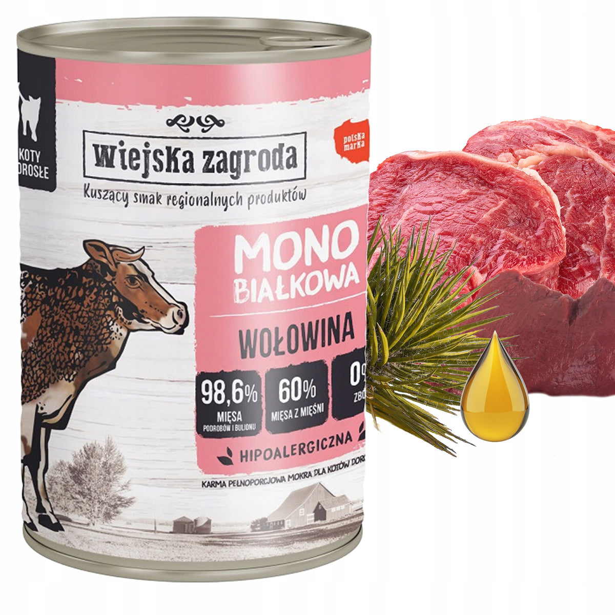 Wiejska Zagroda mokra karma dla kota monoproteinowa 6 x 400 g, bezzbożowa – mix smaków