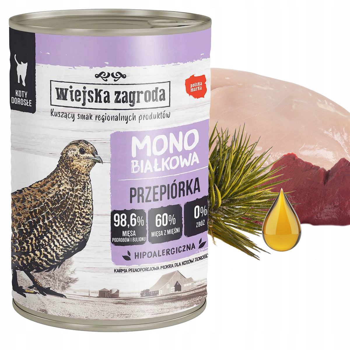 Wiejska Zagroda mokra karma dla kota monoproteinowa 6 x 400 g, bezzbożowa – mix smaków