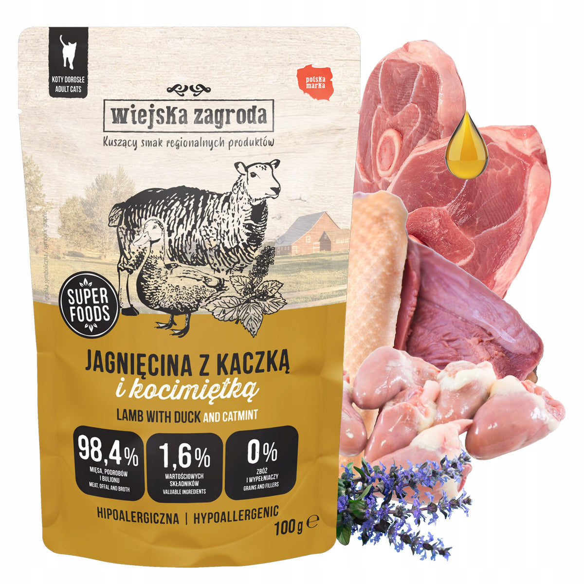Wiejska Zagroda mokra karma dla kota bezzbożowa 12 x 100 g, pasztet – mix smaków